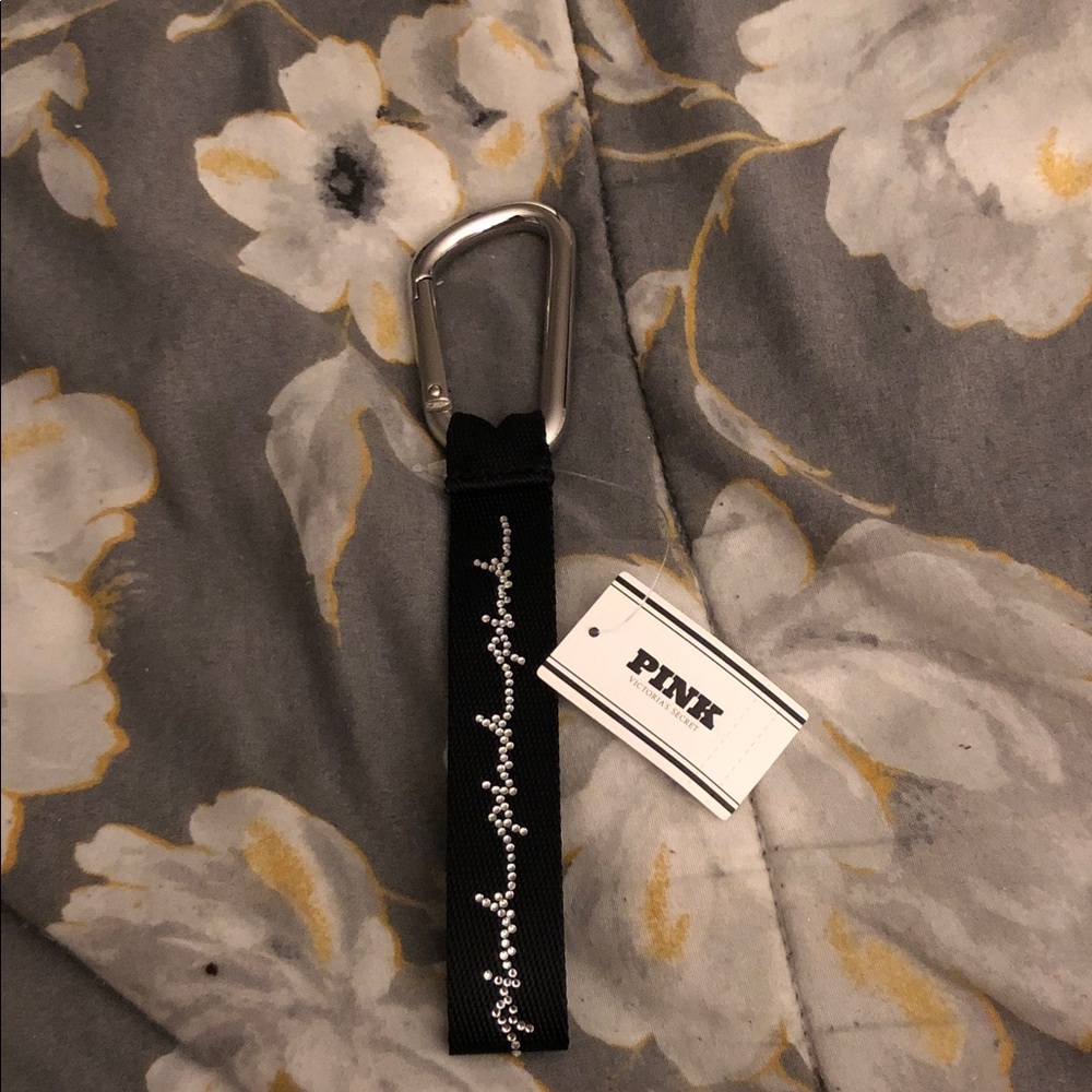 Pink Victorias Secret Black Wrislet Strap Keychain